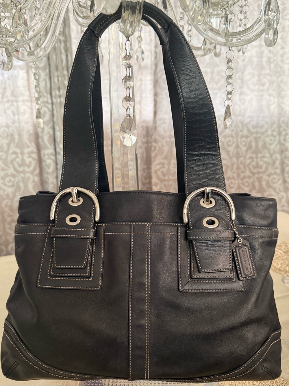 COACH Vintage Y2K Black Hobo Soho Leather Buckle Tote (Style F12303)